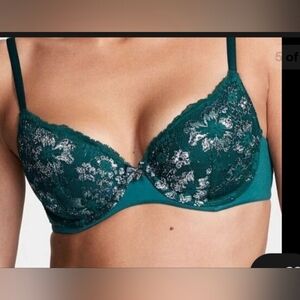 PINK Victoria's Secret Teal and Silver Lace Bra